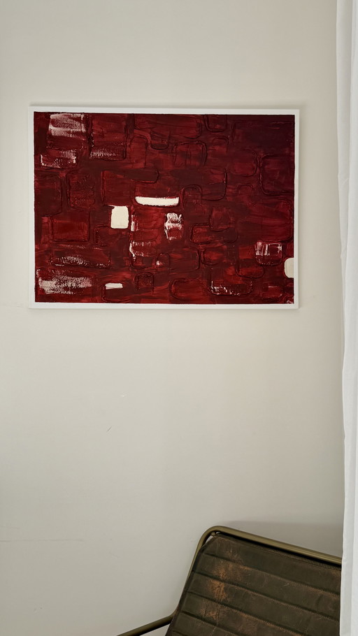 Silence Carmin – Art rouge texturé minimaliste – Peinture acrylique contemporaine