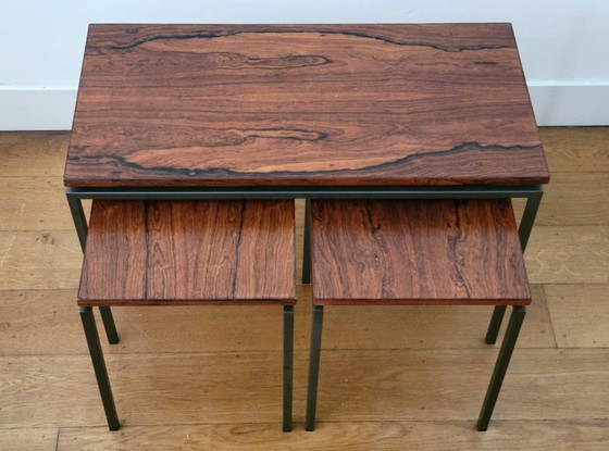 Mimiset de palisandro de Cees Braakman para Pastoe 1960, Mesas auxiliares, Metal, Madera, Marrón (foto 5 de 7)