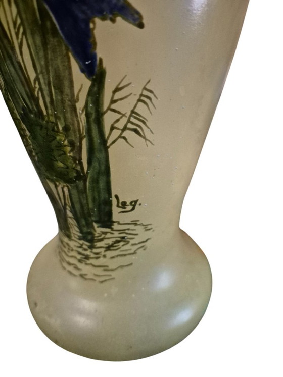 Pair of hand-painted Vases with bird motif, legras, Ceramic, Glass, Orange (photo 11 of 15)