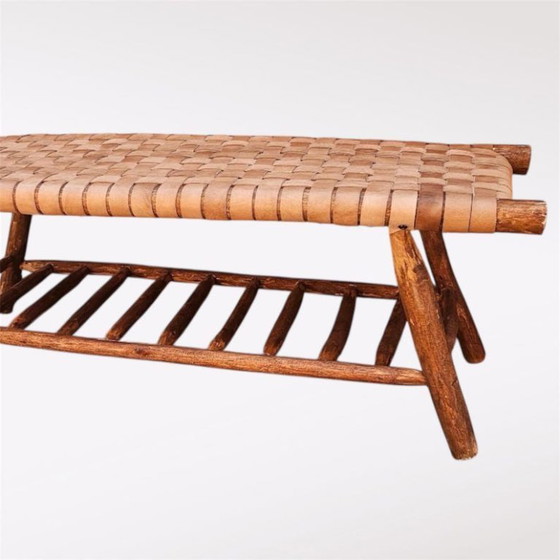 Image 1 of Panca artigianale in pelle naturale – Pouf in stile boho chic marocchino