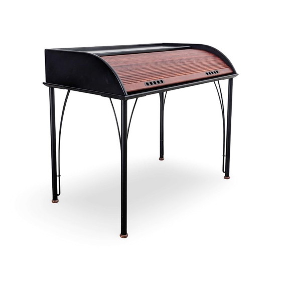 Ligne Roset Vintage Secretary Desk Roll-Top Table 90s, Metal, Black (photo 3 of 8)