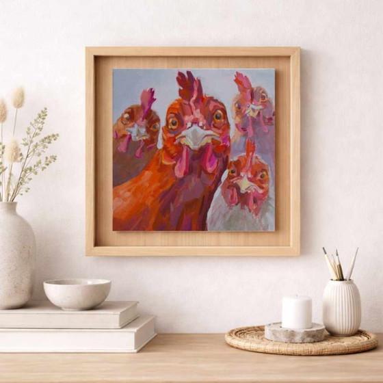 Image 1 of Hühner, Contemporary Impressionism in Miniature, 20x20; Sandra Kolondam