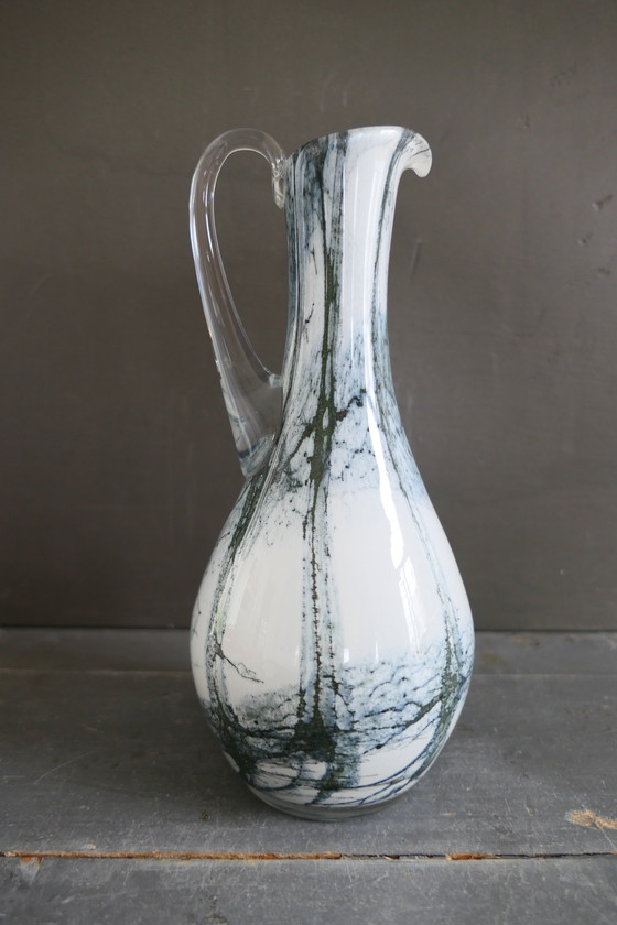 Image 1 of Vintage Glazen Vaas Wit Grijs