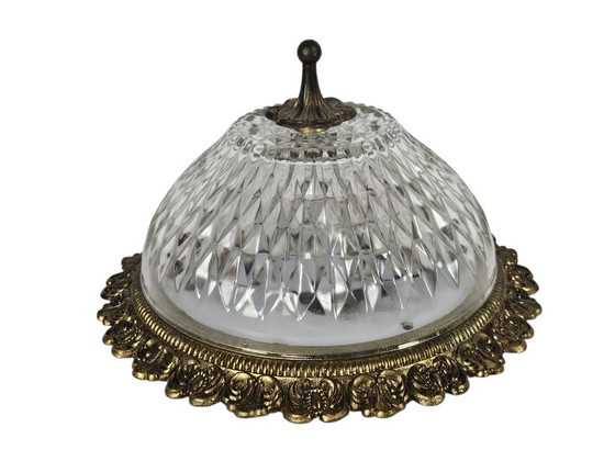 Image 1 of Lampadario massiccio da soffitto - Vetro - Ottone - Stile Hollywood Regency - Belgio - Anni '70