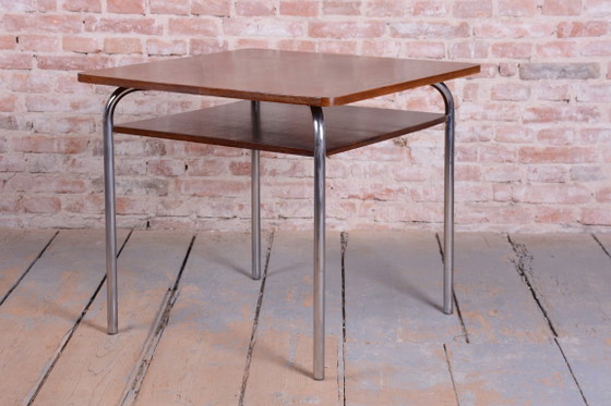 Gerestaureerde Bauhaus-tafel, van Vichr a spol., eikenhout, chroom, gepolijst, Tsjechisch, jaren 1940 – Metal (photo 4 of 15)