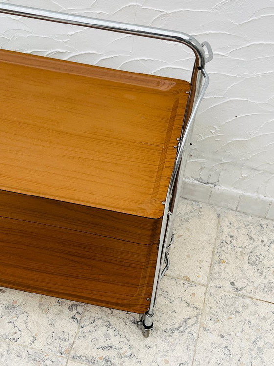 Carrello di servizio pieghevole Bremshey Dinett in cromo vintage e legno – Carrelli bar, Chrome (photo 4 of 16)