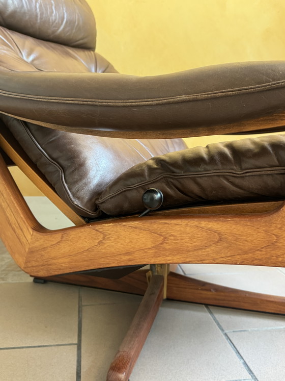 Image 1 of Vintage Lounge Chair SöDa, teak wood and leather with ottoman
