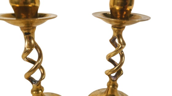 Image 1 of Vintage messing kandelaars set – gedraaide spiraal – mid century stijl