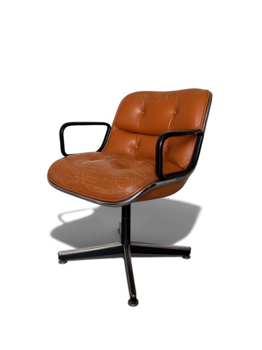 Fauteuil Charles Pollock Executive Knoll - Cuir Camel Patiné – Leather