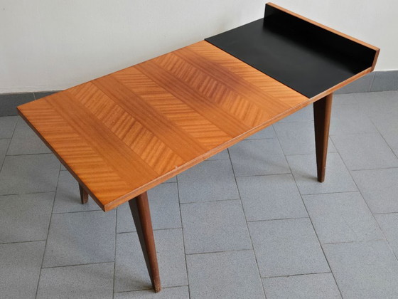 Image 1 of Vintage bijzettafel uit de jaren 50, zwart formica en mahoniehout, jaren 50, DLG Andre Monpoix