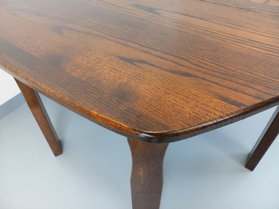 Image 1 of Vintage brutalist hexagonal oak dining table from the 1950s with extension