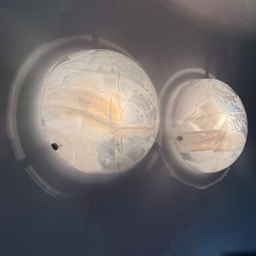 Pair of hillebrand flush mount Murano glass , 1970s