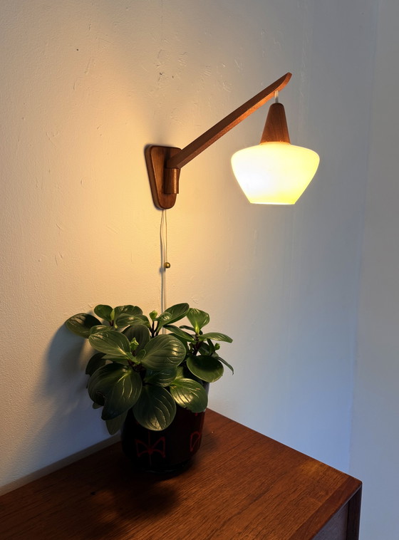 Image 1 of Vintage teak and opal glass wall lamp, Denmark '60s