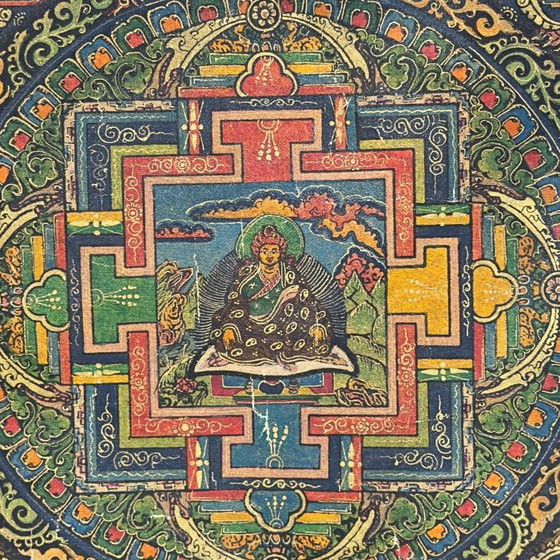 Handgemalte Padmasambhava Mandala Thangka – 77x55 cm – Gemälde & Zeichnungen (photo 4 of 6)