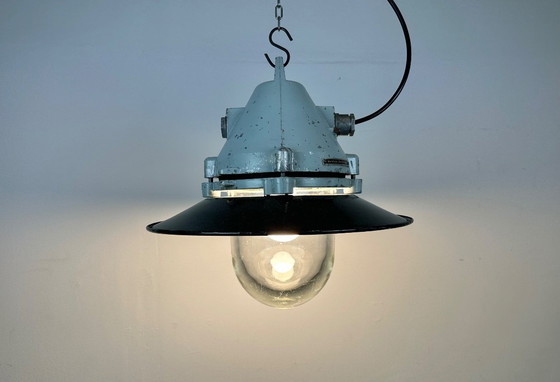 Image 1 of Grey Cast Aluminium Explosion Proof Lamp with Enameled Shade, 1970s