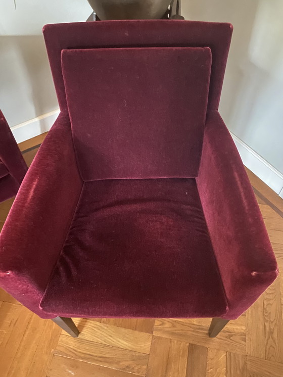 Image 1 of 6 sedie da pranzo in velluto bordeaux di Bench