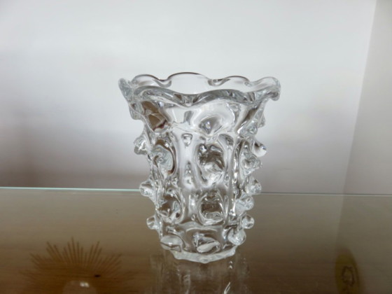 Image 1 of Schneider crystal vase with prominent stretched texture, signed, 1950