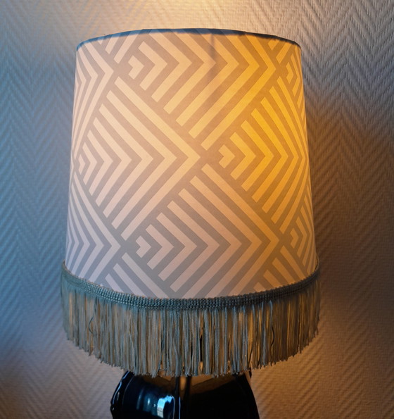 Image 1 of Ceramic Bamboo Lamp With Fringed Lampshade