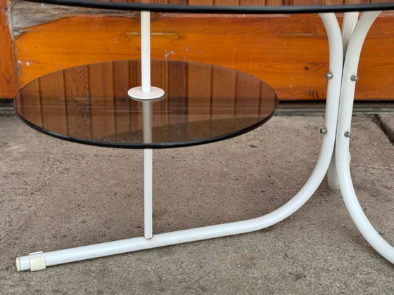 Coffee Oval Table with Metal Legs and Smoky Glass Top, 1990s, Coffee table books, Scandinavian (photo 9 of 9)