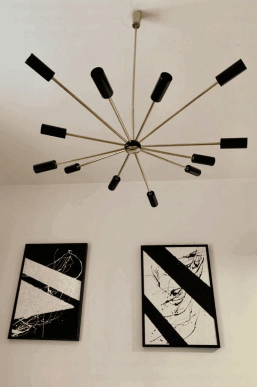 Lámpara de araña Sputnik, metal negro y dorado
