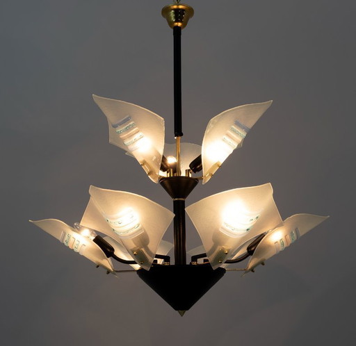 Lampadario moderno italiano con vele in vetro di Murano, 1989
