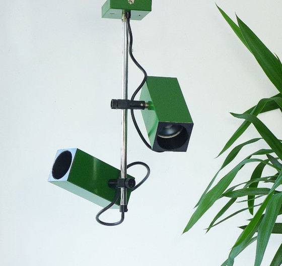Suspension vintage, plafonnier, 2 spots, ampoule Philips NPD 69, verte – Metal (photo 4 of 9)