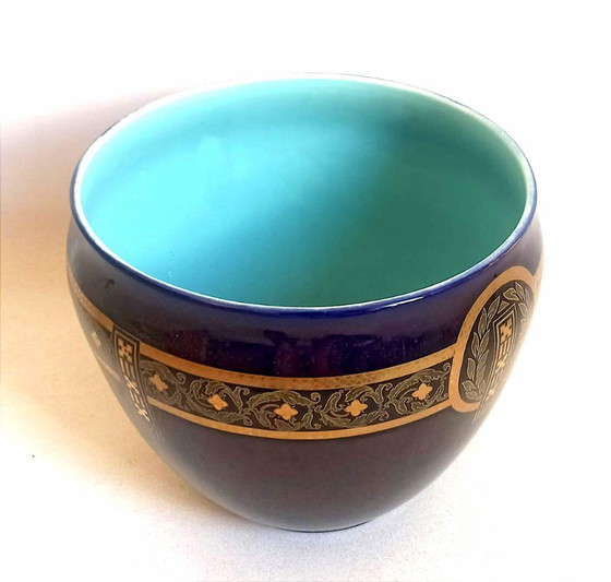 Image 1 of Cache-pot Sarreguemines Bleu Colbat Fin 19e Largeur 24,5 cm