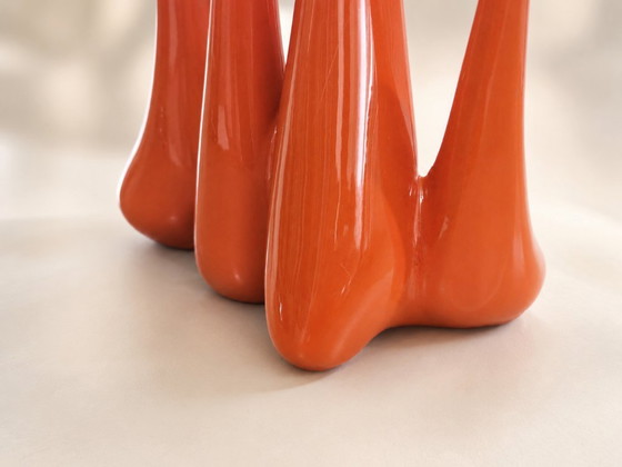 Image 1 of Antonia Campi vaas voor Società Ceramica Italiana Laveno, jaren 50, vintage oranje keramische vaas, Italiaans design