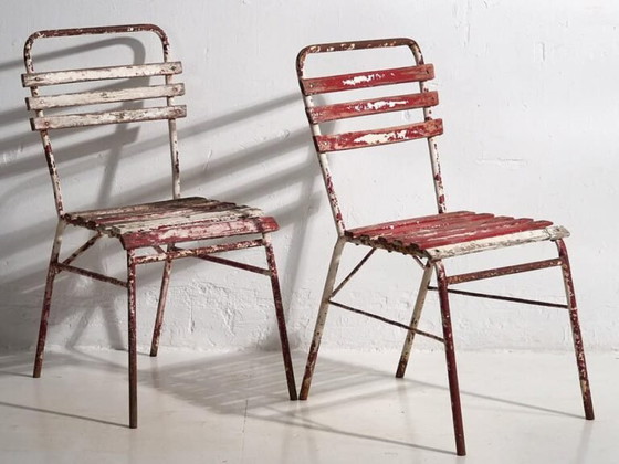 Antique red and white terrace chairs (c.1920). Set of 4 pieces – Garden chairs, Wood, Iron (photo 26 of 40)
