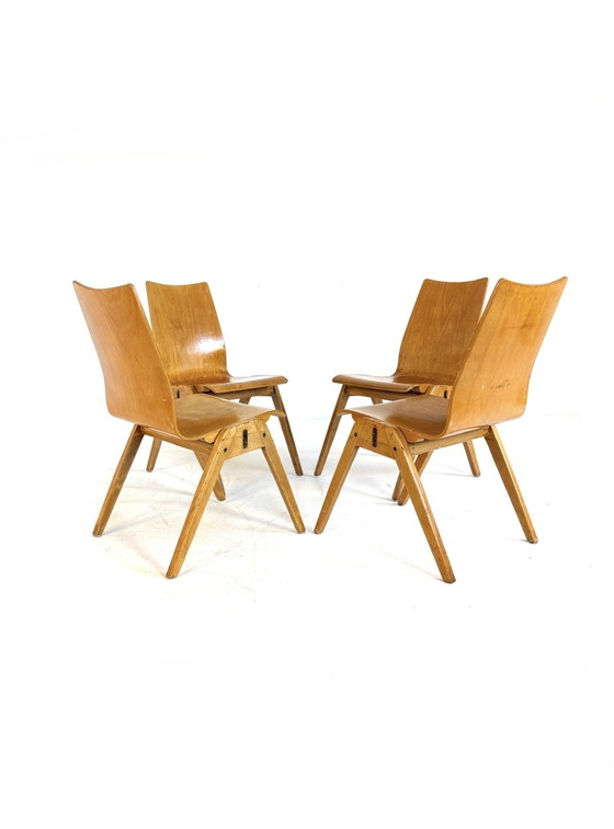 Image 1 of 4x vintage plywood eetkamerstoel ‘60