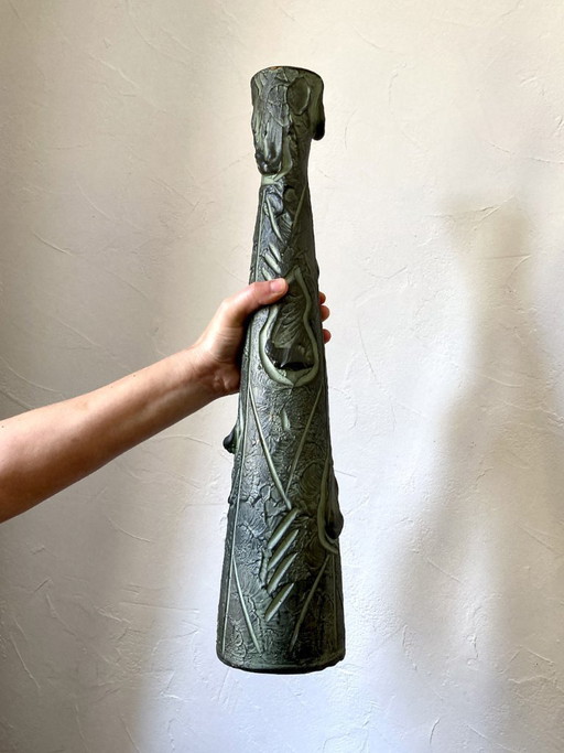 Long, slender vase with stylized Brutalist decoration, in the style of Ballesti (Gerona), 1970s
