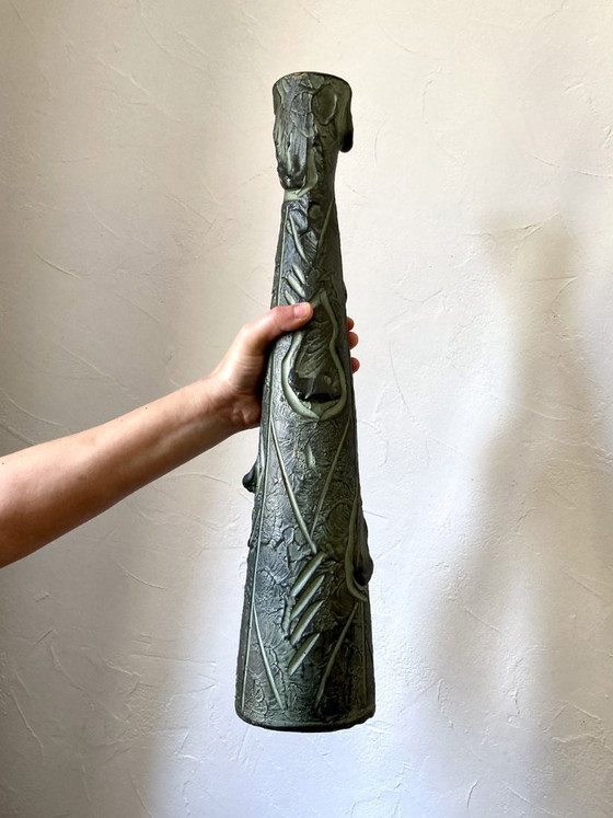 Image 1 of Long, slender vase with stylized Brutalist decoration, in the style of Ballesti (Gerona), 1970s