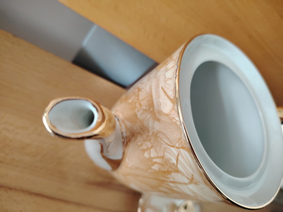 Image 1 of Włocławek vintage Porzellan Kaffeekanne, marmoriert, vergoldet - Golddekor 