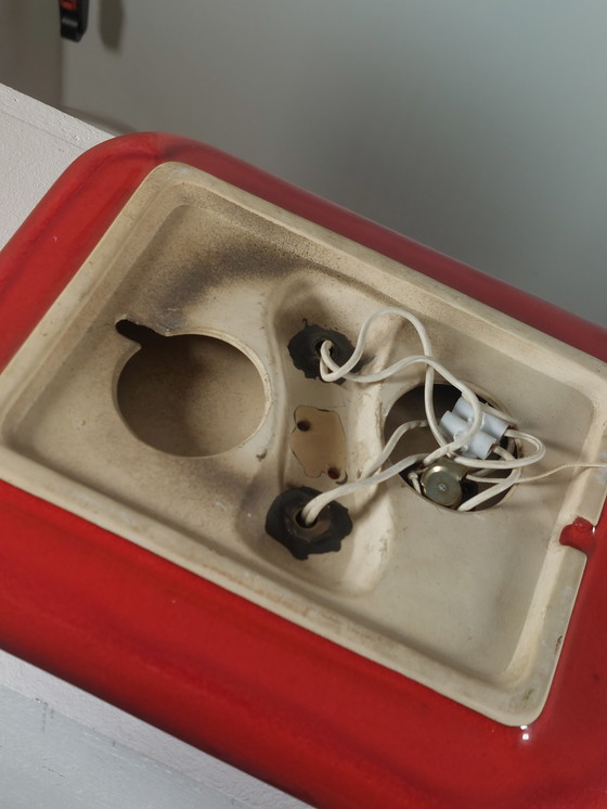Image 1 of Vintage keramische wandlamp met twee lichtpunten, rood, uit het midden van de vorige eeuw, jaren 70.