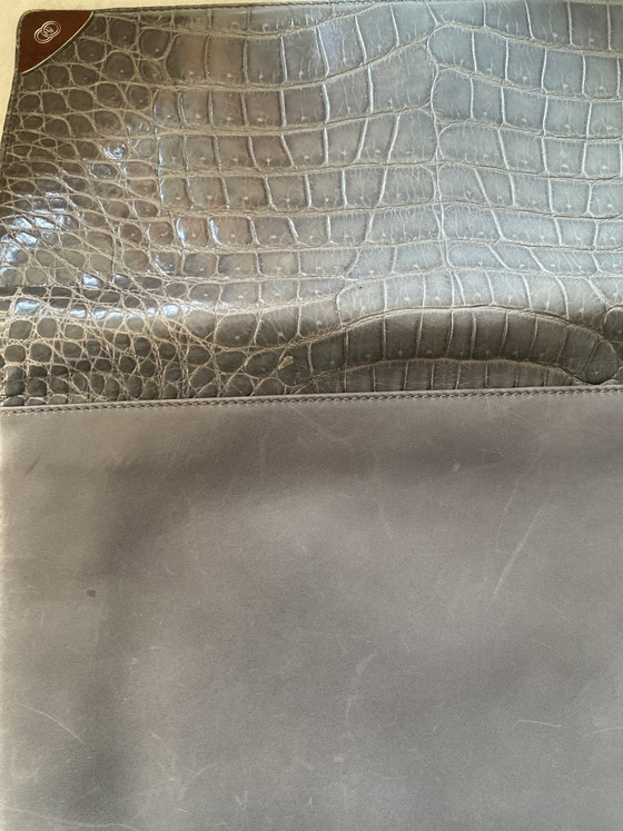 Image 1 of Vintage Gucci clutch van krokodillen- en nappaleer, ongedragen, grijs