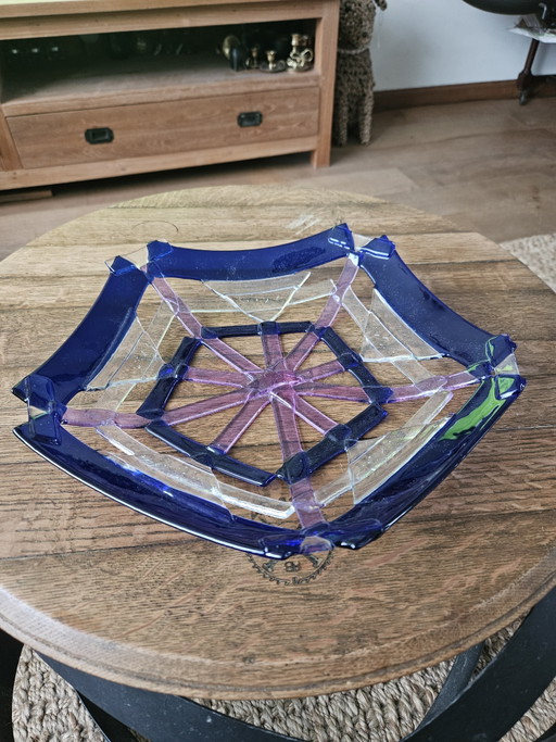 Bol unique en verre fusionné fait main – Design géométrique (Ø 30,5 cm)