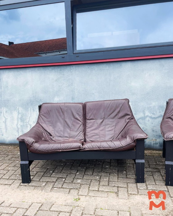 Image 1 of Vintage leren brutalist bank (2 stuks)