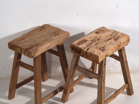 Taburetes antiguos de madera maciza (c.1900). Juego de dos piezas #2 (photo 26 of 34)
