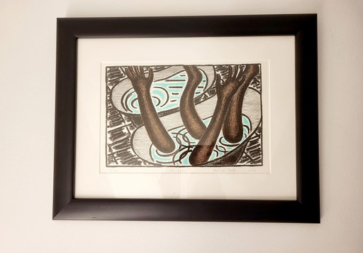 Grafisch werk of litho, “De Bader”, kunstenaar Thé van Bergen, Nederland, 2010