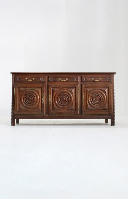 Vintage Brutalist Dudouyt sideboard, 1950s