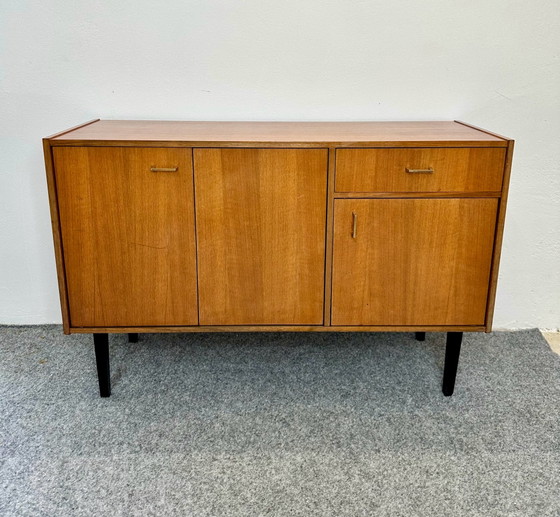 Credenza Mid Century Impiallacciatura Teak Cassettiere Anni '50 '60 Vintage, Legno, Marrone (foto 13 di 13)
