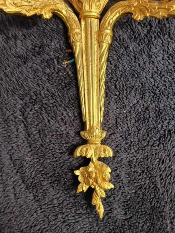 Image 1 of Applique da parete in specchio di bronzo con decorazione floreale Art Nouveau da 50 cm