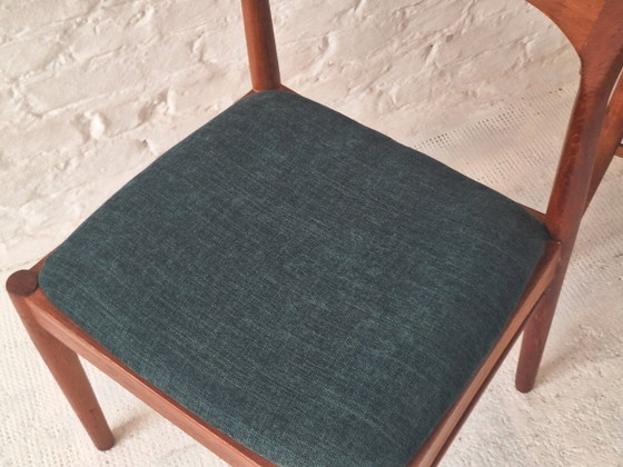 Paire de Chaises de salle à manger en Teck Henning Kjaernulf, Danemark années 1960, Korup Mobler, Textile (photo 6 sur 14)