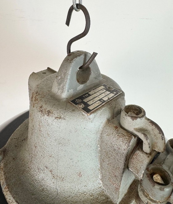 Image 1 of Lampada a sospensione industriale a gabbia in ghisa e smalto nero, anni '60