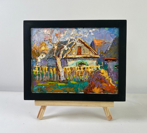 Original Oil Painting Colorful Village Landscape Early spring has arrived