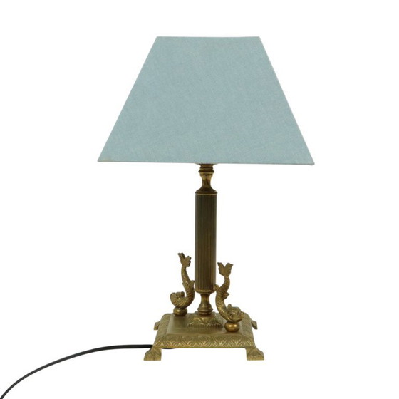 Image 1 of Brass Table Lamp Mythical Dolphins