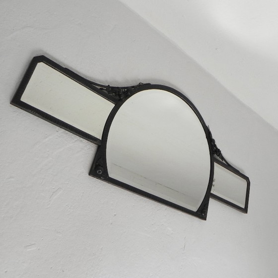Image 1 of Art Deco mirror with faceted glass in a steel frame, 1930s