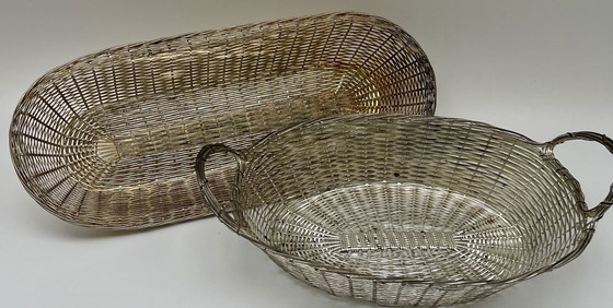 Image 1 of 2 cestini vintage in metallo, delicatamente intrecciati a mano