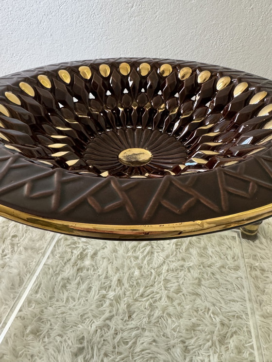 Image 1 of Large openwork ceramic dish Vallauris 60s