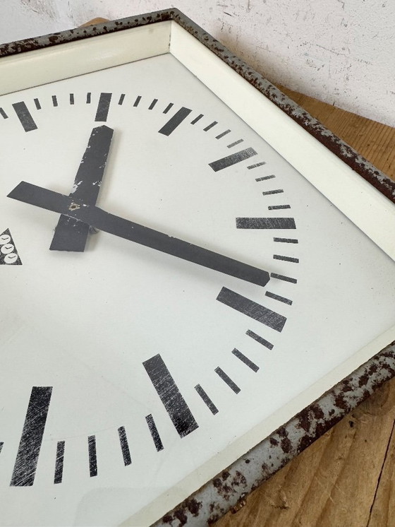 Image 1 of Grey Rusty Industrial Square Wall Clock from Pragotron, 1970s